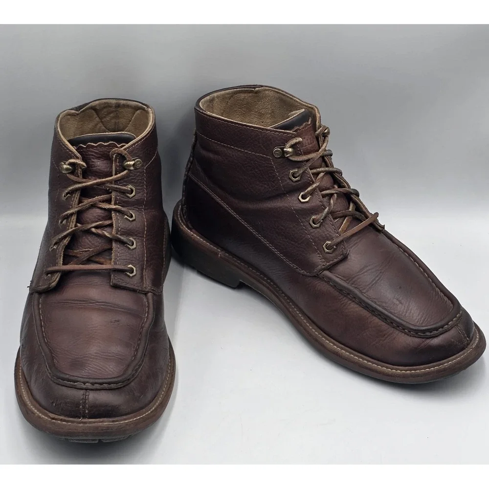 OluKai Kohala Boots Mens 11 Brown Leather Moc Toe Lace Up Casual Comfort Shoes